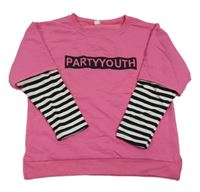 Růžovo-pruhovaná mikina s nápisem 