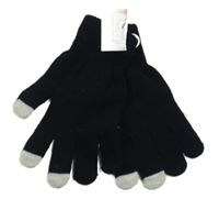 Nové - Černo-šedé pletené prstové dotykové rukavice 