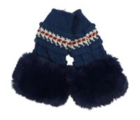 Nové - Tmavomodrá pleteno/kožešinové návleky se vzorem 