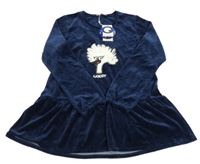 Nové - Tmavomodré sametové šaty s pštrosem Woody vel. 16 let