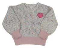 Bílo-barevný melírovaný svetr se srdíčkem Primark