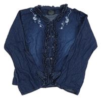 Tmavomodrá riflová halenka s volánky a výšivkou Dopodopo