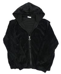 Černá sametová propínací mikina s kapucí Papilon