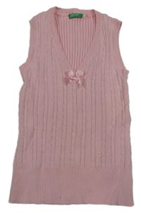 Světlerůžová vzorovaná svetrová vesta s mašličkou Benetton 