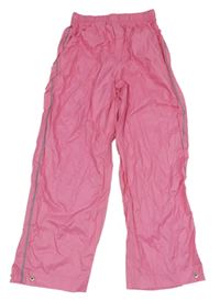 Růžové šusťákové kalhoty s proužky 