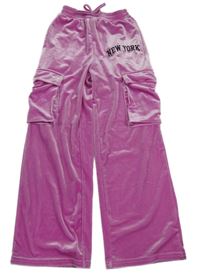 Růžové sametové cargo kalhoty s nápisem Shein