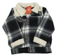 Nové - Černo-bílá kostkovaná košilová bunda PatPat 