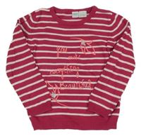 Fuchsiovo-bílý pruhovaný svetr s nápisem Bob Der Bar 