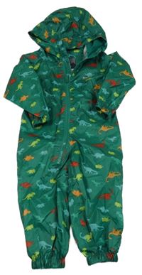Zelená šusťáková funkční jarní kombinéza s dinosaury a kapucí Regatta