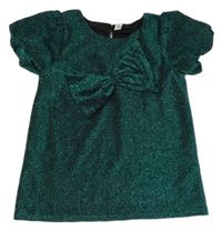 Tmavozelená třpytivá halenka s mašlí Tu