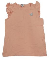 Broskvové tričko s motýlem a volánky Dopodopo