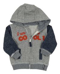 Šedo-tmavomodrá propínací mikina s nápisem a kapucí F&F