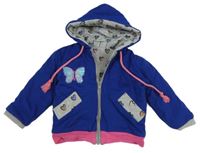 Kobaltově modrý teplákový zateplený kabátek s motýlem a kapucí 