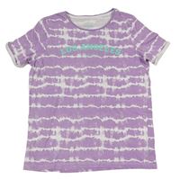 Fialovo-bílé batikované tričko s nápiy zn. PRIMARK