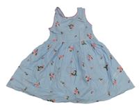 Modro-bílé pruhované plátěné šaty s růžemi PRIMARK