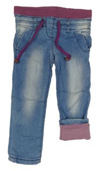 Světlemodré skinny teplákové podšité rifle s úpletovým pasem juniors