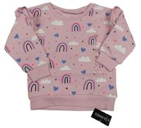 Nové - světlerůžová puntíkatá mikina s duhami a obláčky a srdíčky a volánky St. Bernard