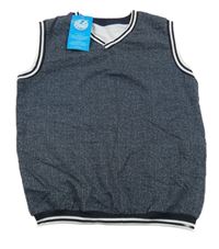 Nové - tmavomodro-černo-bílá melírovaná tepláková vesta 