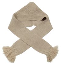 Béžová melírovaná žebrovaná pletená čepice se šálou s třásněmi