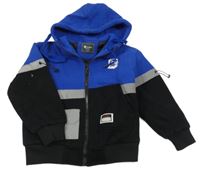 Safírovo-černá propínací zateplená mikina s pandou a kapucí