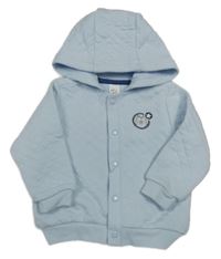 Světlemodrá prošívaná propínací vyteplená mikina s medvídkem a kapucí C&A
