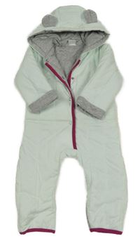 Světlemodro-šedá prošívaná zateplená kombinéza s kapucí s oušky