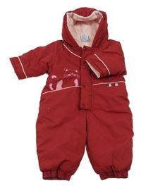 Bordó šusťáková zimní kombinéza s kočičkou a kapucí BeRTi