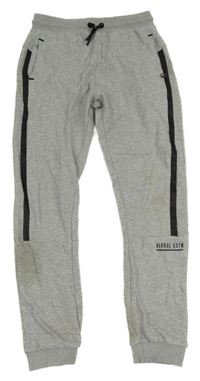 Šedé melírované tepláky s nápisem a pruhem George