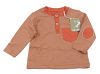 Nové - lososovo-světlebéžové pruhované triko s kapsou Tu