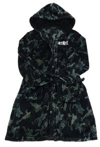 Černý plyšový župan s Fortnite a kapucí 