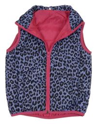 Modrofialovo-černo-tmavorůžová vzorovaná prošívaná šusťáková zateplená vesta 