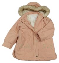 Pudrová šusťáková zimní parka s kočičkami a kapucí s kožešinou Nutmeg