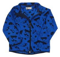 Cobaltově modrá fleecová propínací mikina s obrázky H&M