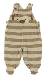 Hnědo-světlebéžové pruhované sametové podšité dupačky s pejskem Next