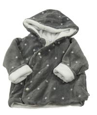 Tmavošedý sametový zateplený kabátek s hvězdičkami a kapucí OBaïBi