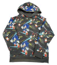 Tmavošedá teplá mikina se Sonicem a kapucí PRIMARK