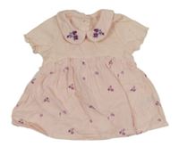 Světlerůžové mušelínovo/žebrované šaty s kytičkami a límečkem St. Bernard