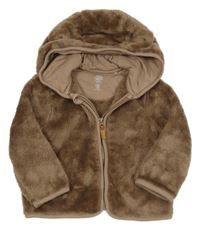 Hnědá chlupatá bunda s kapucí s oušky F&F