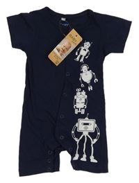 Nové - tmavomodrý kraťasový overal s roboty BABY friends