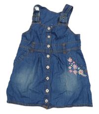 Modré lehké riflové propínací šaty s kytičkami a motýlky Kiki&Koko