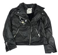 Černý koženkový zateplený crop křivák s květem a límečkem ORCHESTRA