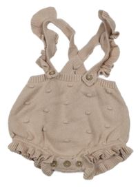 Pudrové pletené kraťasy s 3D puntíky a kšandami s volánky George