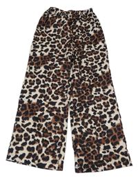 Pudrovo-tmavohnědo-černé vzorované lehké kalhoty 