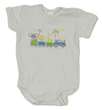 Bílé body s mašinkou a zvířátky Topomini