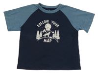 Tmavomodro-modré tričko s vlkem a lesem Uniqlo