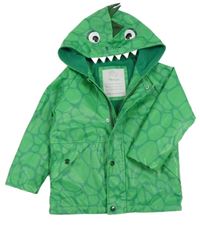 Zelená nepromokavá jarní bunda s ostny a kapucí - dinosaurus Tu