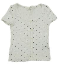 Bílé puntíkaté žebrované crop tričko s knoflíky H&M