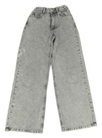 Šedo-bílé plísňové wide leg rifle s kamínky Denim Co.