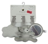 Nové - 3Set - Hračky - Bílý huňatý šustící obláček, šedý plyšový medvídek, zrcátko PICCOLO BAMBINO
