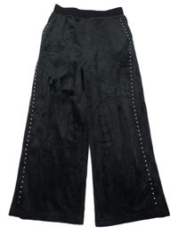 Černé plyšové wide leg kalhoty s kamínky George